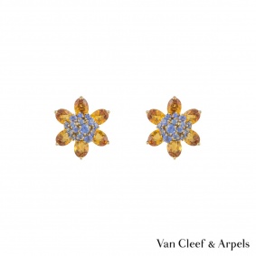Van Cleef & Arpels 18k Y/G Citrine and Sapphire Hawaii Earrings B&P